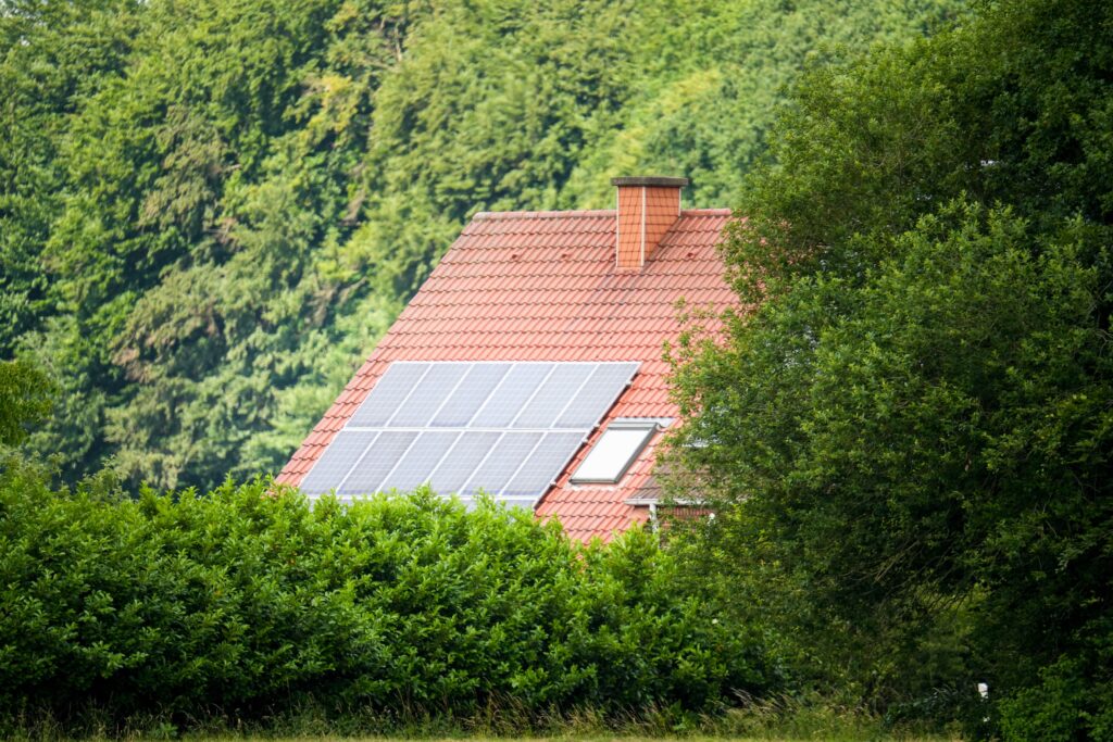 Photovoltaikanlage in Leipzig hinter Bäumen